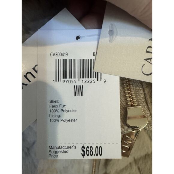 Carmen Marc Valvo Medium Faux Fur Vest Beige NWT - Picture 9 of 10